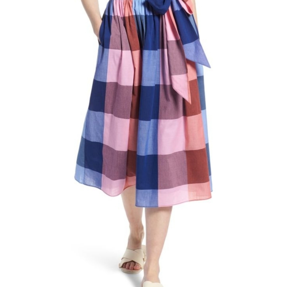 1901 Plaid Wrap Blanket Plaid Midi Dress Pink Blue Size 6 - Picture 5 of 16